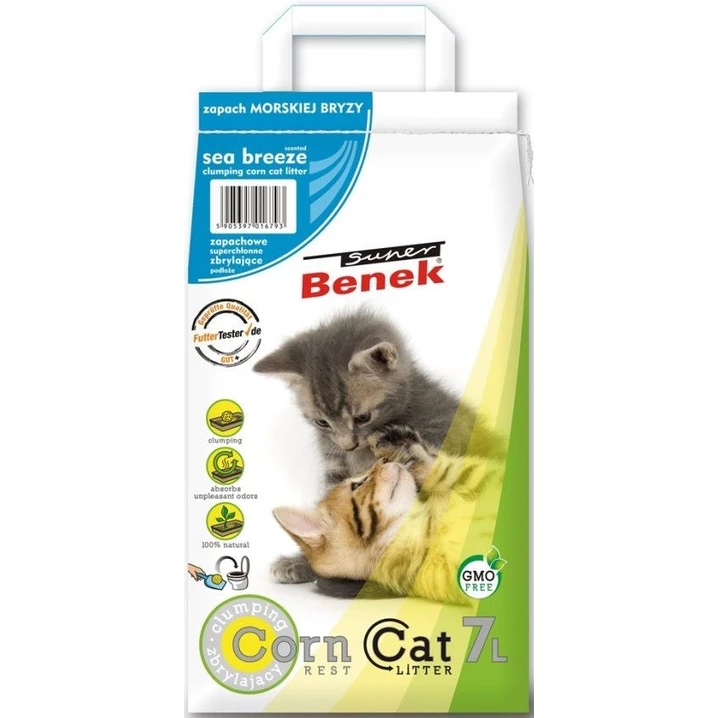 BENEK Corn Cat Sea Breeze - biodegradowalny żwirek kukurydziany dla kota, morska bryza 7l