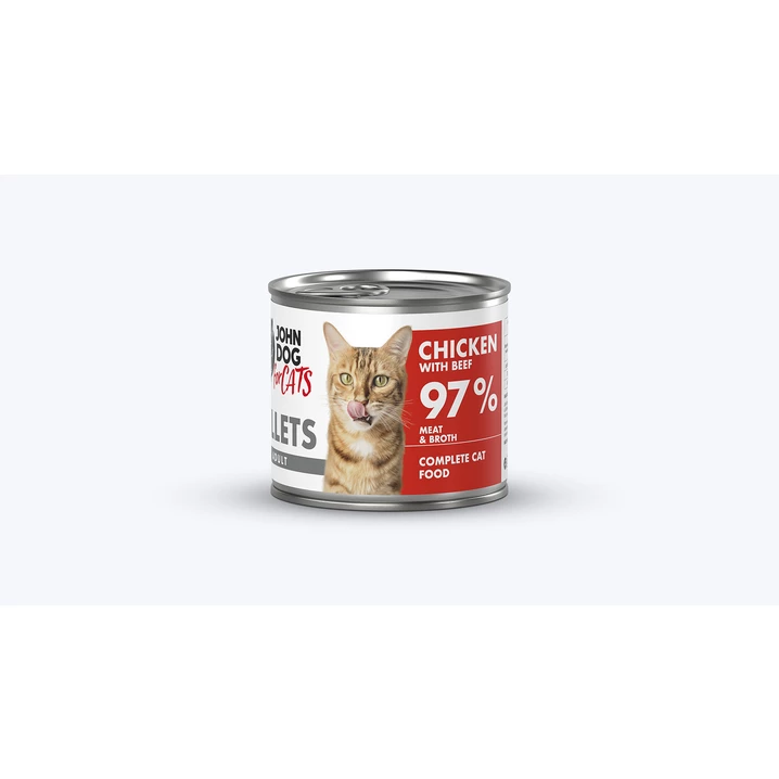 JOHN DOG for cats Fillets - pełnoporcjowa,  mokra karma dla dorosłych kotów, filet z kurczaka i wołowiny - 2