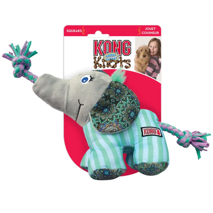 KONG® Knots Carnival Elephant  -  urocza przytulanka dla szczeniąt i dorosłych psów, ze 