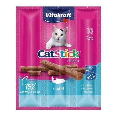 VITAKRAFT Cat Stick mini - aromatyczne i soczyste kabanosy dla kotów, łosoś 3 szt.