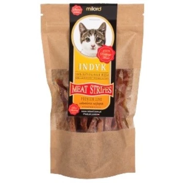 MILORD Meat Stripes - naturalne gryzaki dla kotów, suszony indyk w paskach 40 g