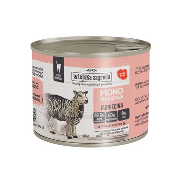 WIEJSKA ZAGRODA MONObiałkowa - pełnoporcjowa i wysokomięsna karma dla kotów - jagnięcina 200 g
