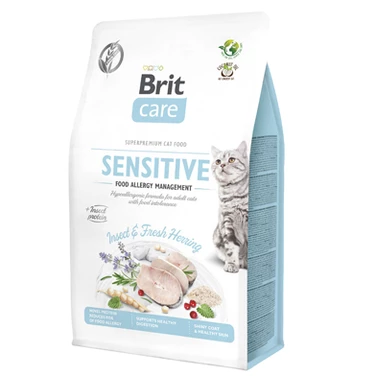BRIT CARE Sensitive Food Allergy Managment - sucha, bezzbożowa karma dla kotów z alergiami, śledź z owadami 400 g