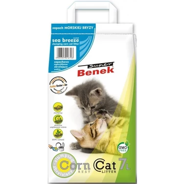 BENEK Corn Cat Sea Breeze - biodegradowalny żwirek kukurydziany dla kota, morska bryza 7l