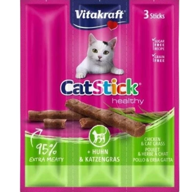 VITAKRAFT Cat Stick mini - aromatyczne i soczyste kabanosy dla kotów, kurczaki trawa 3 szt.