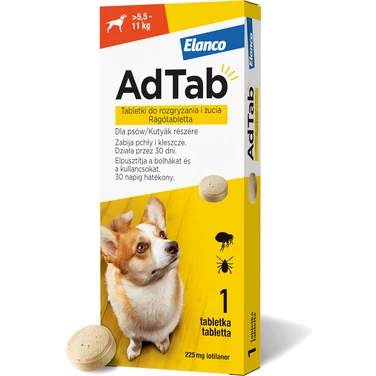 ELANCO AdTab 225 mg - tabletka na pchły i kleszcze dla psów o wadze 5,5 kg - 11 kg