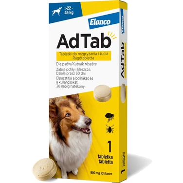 ELANCO AdTab 900 mg - tabletka na pchły i kleszcze dla psów o wadze 22 - 45  kg