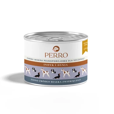 PERRO - monobiałkowa, wysokomięsna mokra karma dla szczeniąt, indyk z dynią, 410g