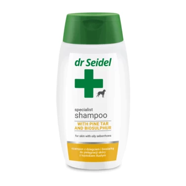 DR SEIDEL - szampon z dziegciem i biosiarką do stosowania w łojotoku tłustym dla psów 220 ml