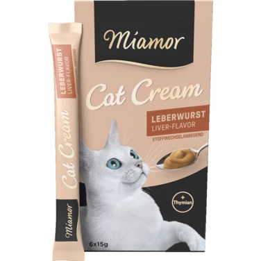 MIAMOR Cat Cream Leberwurst - przysmak dla kota w formie kremu z wątróbką i dodatkiem tymianku 6x15 g