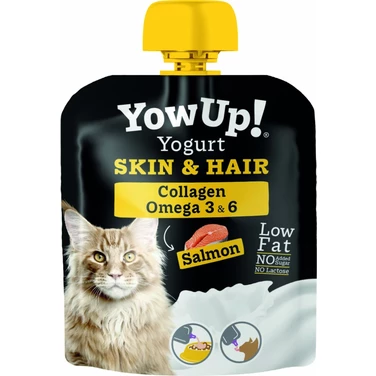 YOW UP! Yogurt Skin & Hair - bezlaktozowy jogurt dla kota w tubce, z łososiem, kolagenem i kwasami omega 85g