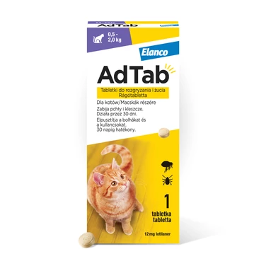 ELANCO AdTab 12 mg - tabletka na pchły i kleszcze dla kotów o wadze 0,5 - 2,5 kg