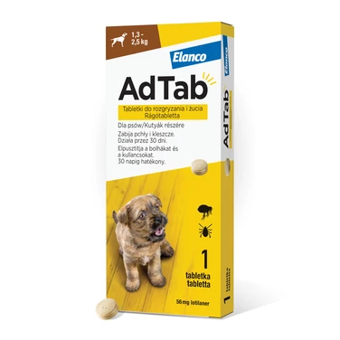 ELANCO AdTab 56 mg - tabletka na pchły i kleszcze dla psów o wadze 1,3 - 2,5 kg