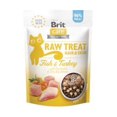 BRIT Raw Treat Cat Hair&Skin - liofilizowane przysmaki dla kotów, ryba i indyk z probiotykami 40g