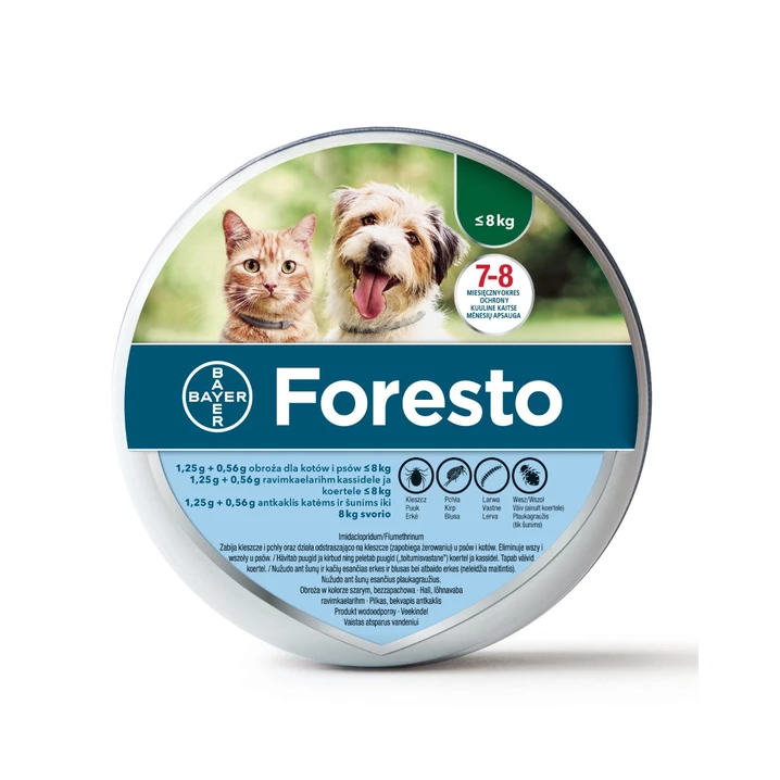 FORESTO - obroża przeciwko pchłom i kleszczom dla kotów i małych psów o masie <8 kg