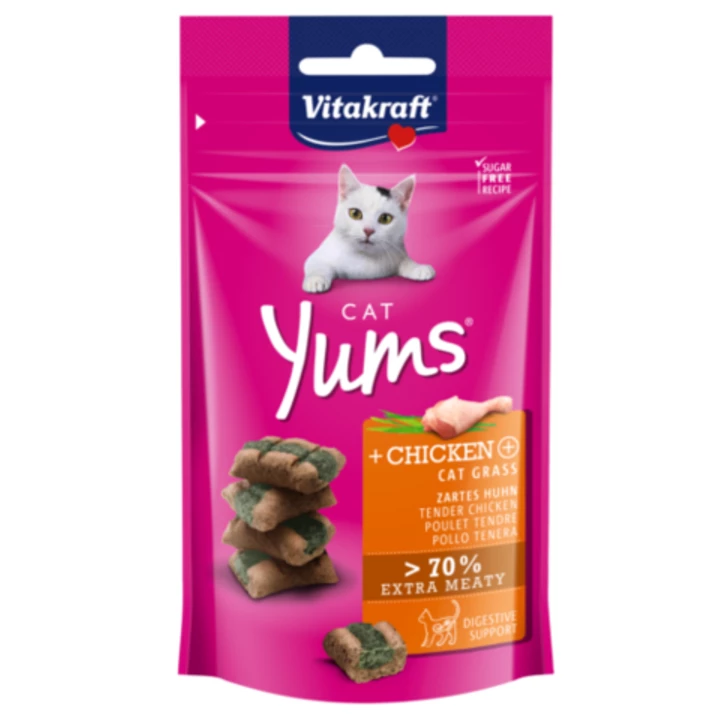 VITAKRAFT Cat Yums - miękkie i aromatyczne przysmaki z kurczakiem i trawą 40g