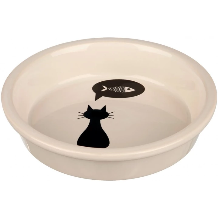 TRIXIE miska ceramiczna dla kota z niskim rantem, biała z czarnym kotem 200 ml