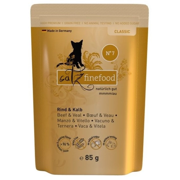 CATZ FINEFOOD Classic - bezzbożowa karma mokra dla kota, wołowina i cielęcina 85 g