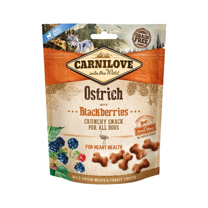 CARNILOVE Crunchy Snack - chrupiące ciasteczka dla psa z mięsem strusia i jeżynami  200 g