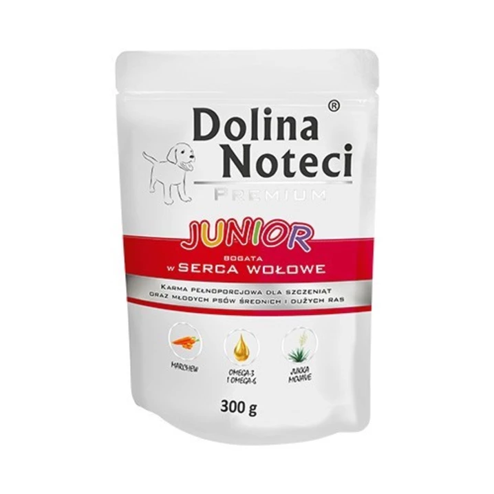 DOLINA NOTECI Junior Premium - mokra karma dla szczeniąt z sercami wołowymi 300 g