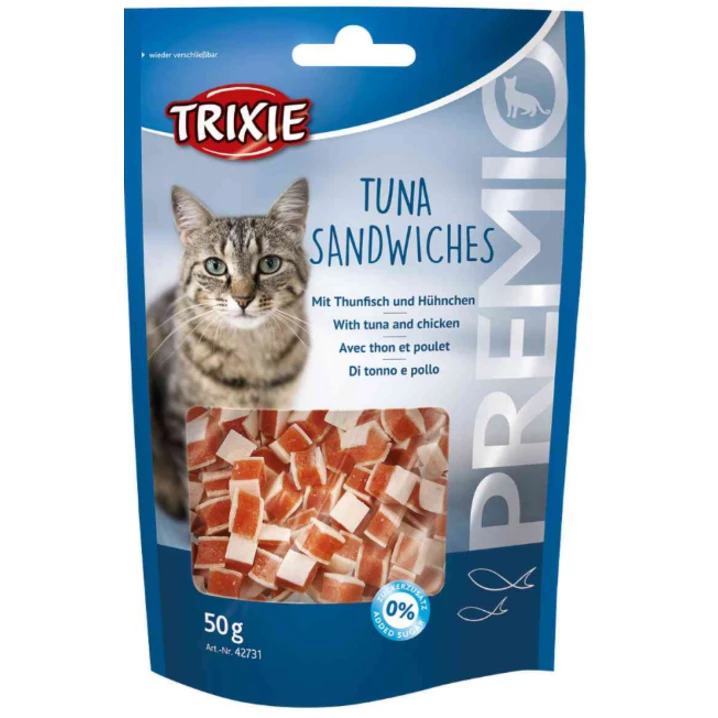 TRIXIE Premio Tuna Sandwiches - mini kosteczki z kurczaka i tuńczyka dla kota 50g
