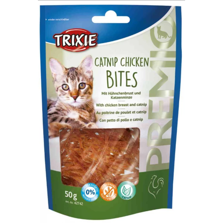 TRIXIE Premio Catnip Chicken Bites - drobne paseczki z kurczaka i ryby z kocimiętką dla kota 50g