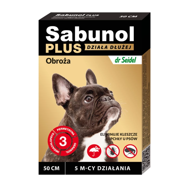 SABUNOL Plus - obroża przeciw pchłom i kleszczom dla psa, długodziałająca
