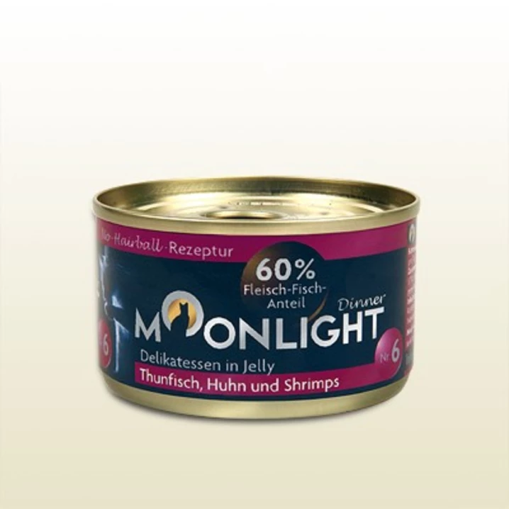 MOONLIGHT Dinner 6 - uzupełniająca, mokra karma dla kota, tuńczyk, kurczak i krewetki w galaretce 80 g