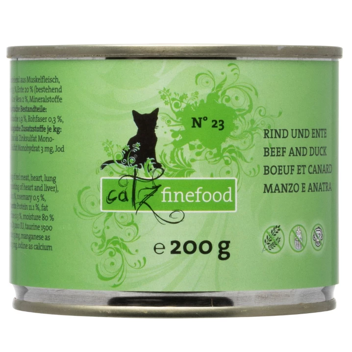 CATZ FINEFOOD - bezzbożowa karma mokra dla kota, wołowina i kaczka 200 g