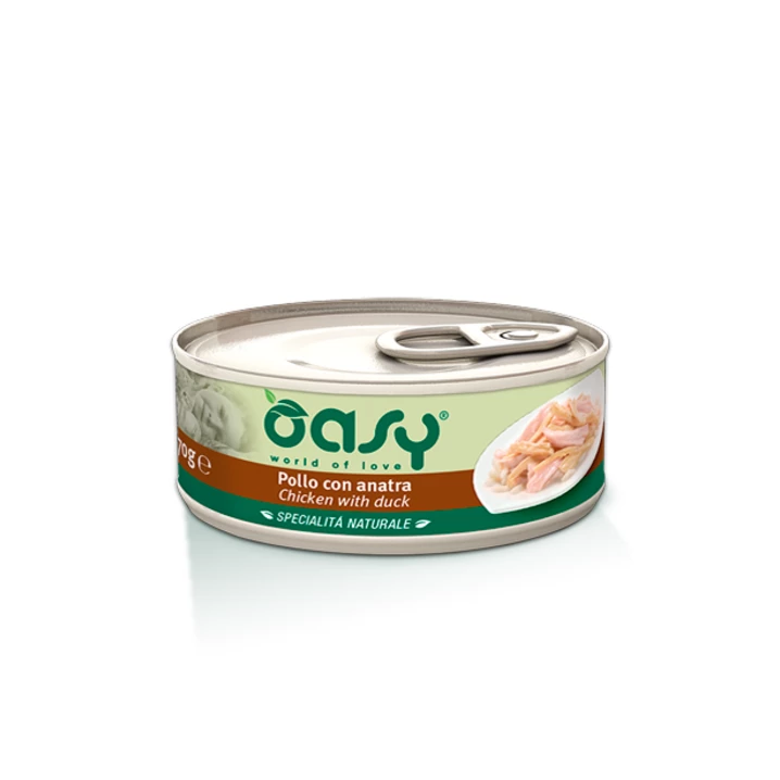 OASY Natural - uzupełniająca, mokra karma dla kota, kurczak z kaczką w delikatnej galaretce 70g