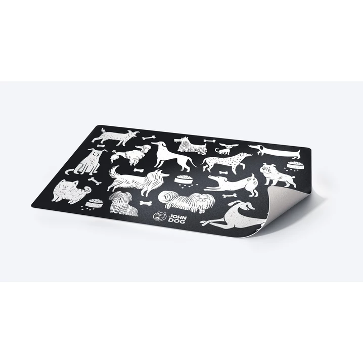 JOHN DOG Prank Gang - duża, antypoślizgowa podkładka pod miski dla psa z mikrogumy, czarno-biała 39 x 59 cm