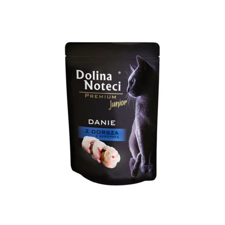 DOLINA NOTECI Premium Junior - bezzbożowa, mokra karma dla kociąt, danie z dorsza z sardynką 85 g