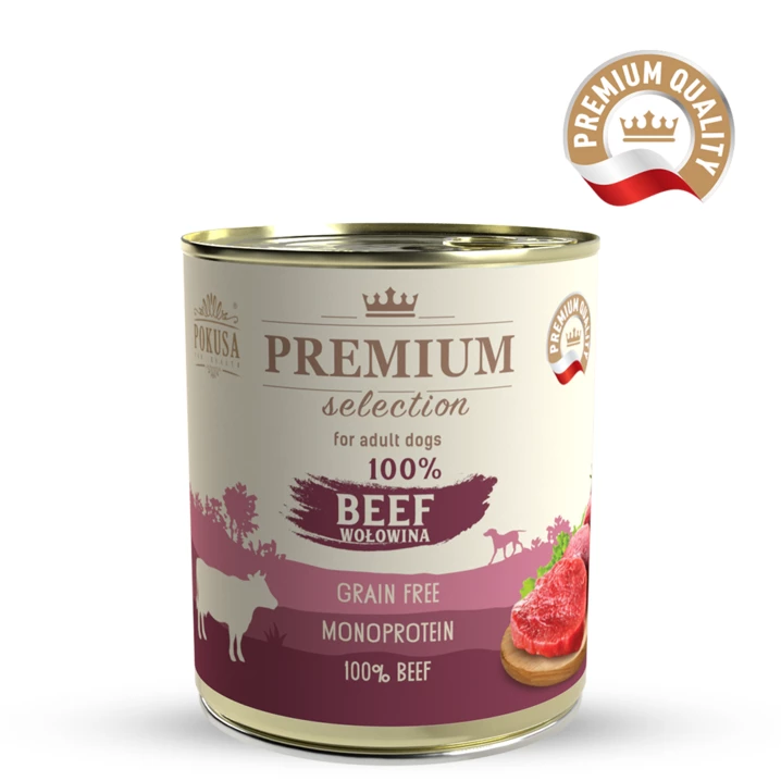 POKUSA Premium Selection - uzupełniająca, monobiałkowa, mokra karma dla psów, wołowina 850g
