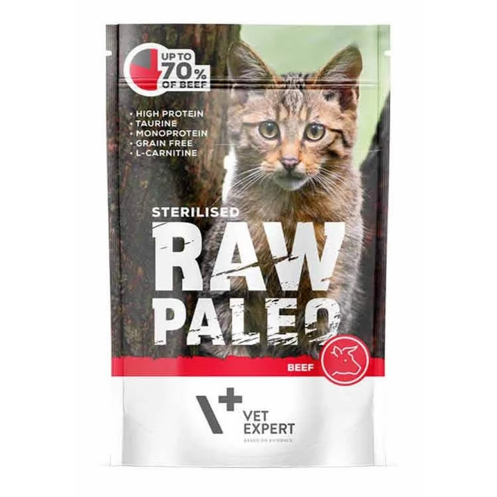 RAW PALEO sterilised - pełnoporcjowa, mokra karma dla kotów sterylizowanych lub z nadwagą, wołowina 100g