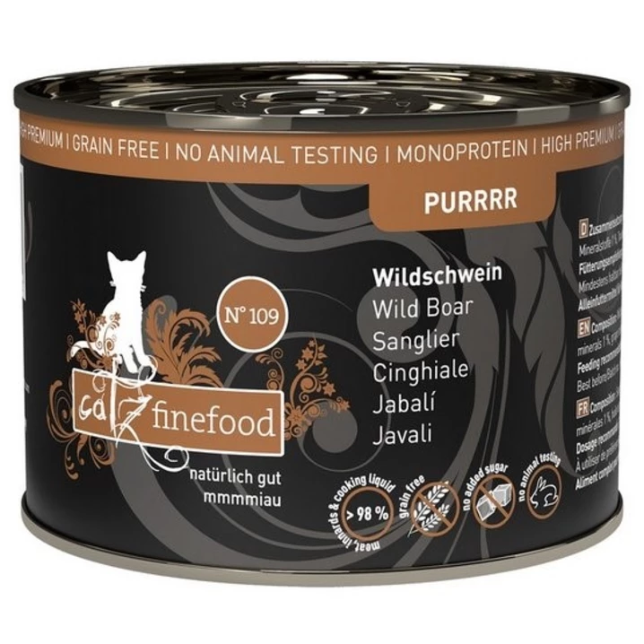 CATZ FINEFOOD Purrrr - bezzbożowa, monobiałkowa, mokra karma dla kota, dzik 200 g