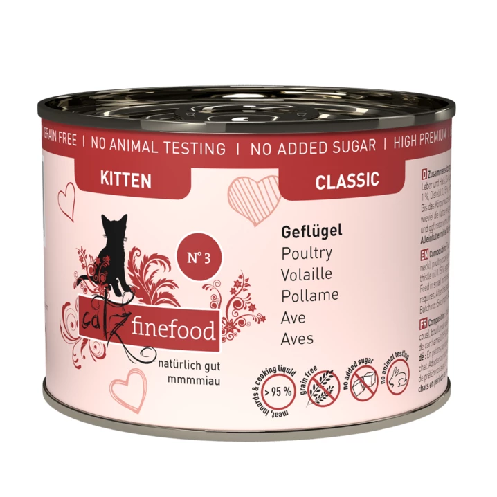 CATZ FINEFOOD Classic Kitten - bezzbożowa, mokra karma dla kociąt, drób 200 g
