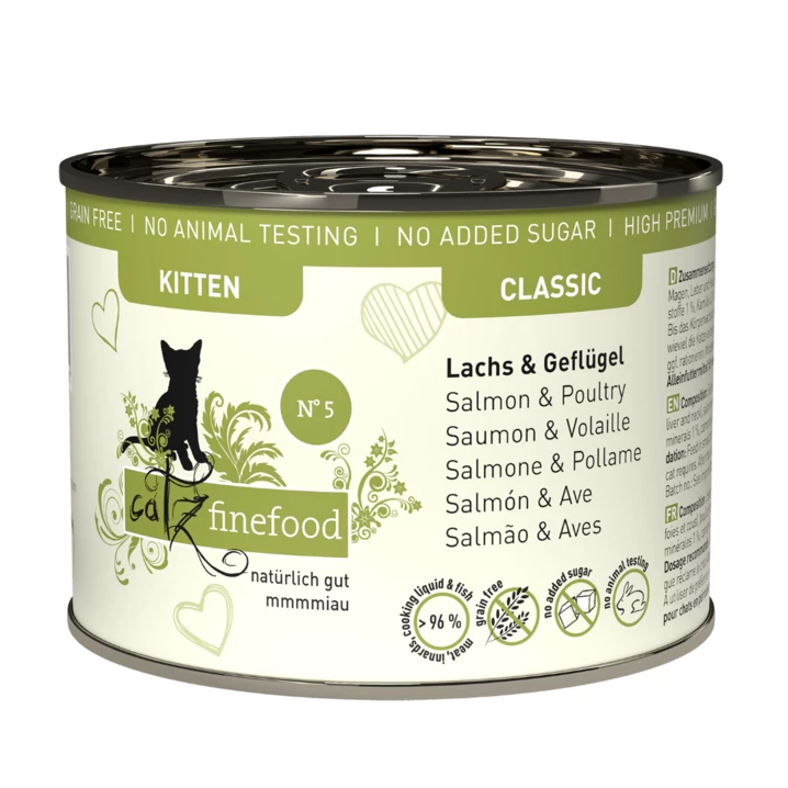 CATZ FINEFOOD Classic Kitten - bezzbożowa, mokra karma dla kociąt, łosoś i drób 200 g