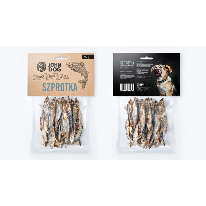 JOHN DOG suszone szprotki - naturalny i zdrowy przysmak dla psów i kotów 100 g