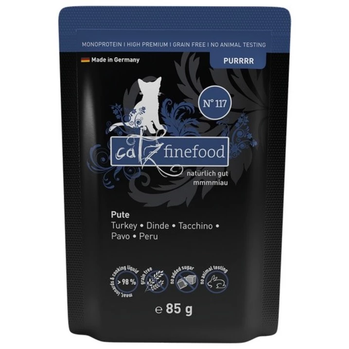 CATZ FINEFOOD Purrrr - bezzbożowa, monobiałkowa, mokra karma dla kota, indyk 85 g
