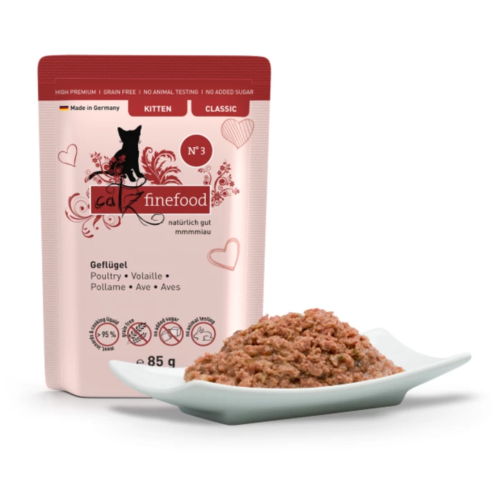 CATZ FINEFOOD Classic Kitten - bezzbożowa, mokra karma dla kociąt, drób 85 g - 2