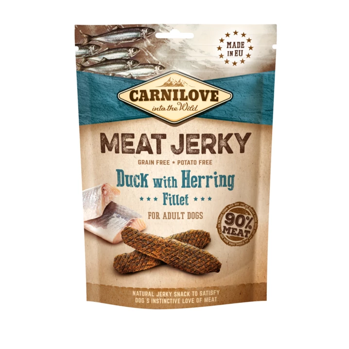 CARNILOVE Meat Jerky - aromatyczne fileciki z kaczką i śledziem 100 g