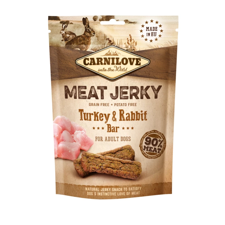 CARNILOVE Meat Jerky - aromatyczne batoniki z indykiem i królikiem 100 g