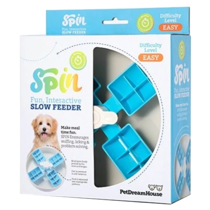 PET DREAMHOUSE SPIN Windmill Blue - miska spowalniająca jedzenie dla psa, poziom łatwy