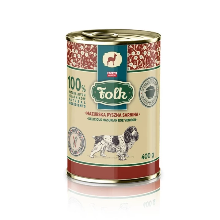 FOLK Mazurska pyszna sarnina - monobiałkowa, mokra karma dla psów dorosłych