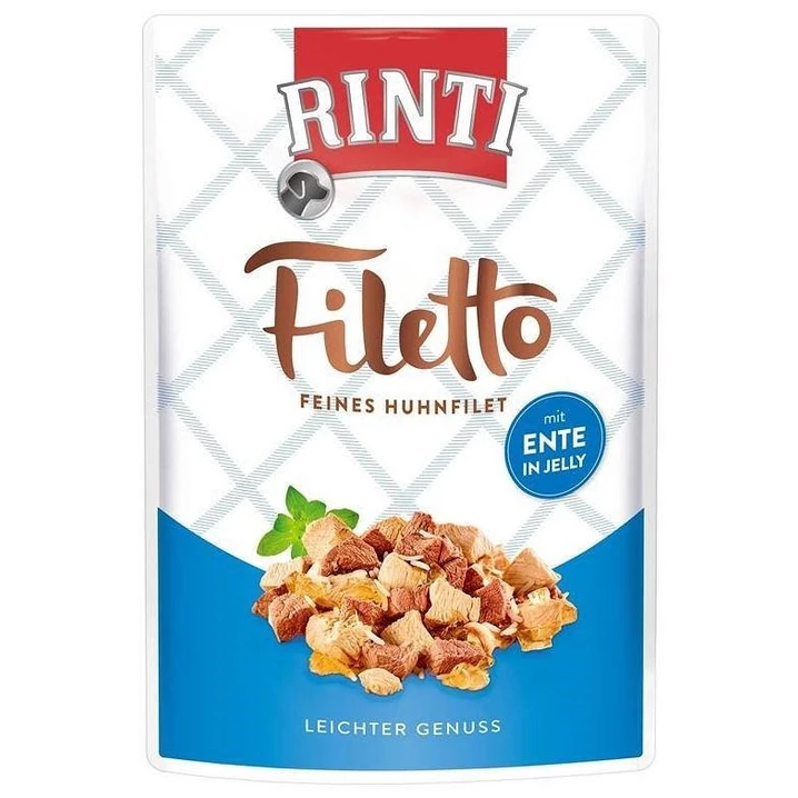 RINTI Filetto - pełnoporcjowa karma dla psa wybrednego, filety z kurczaka i kaczki w galaretce 100 g