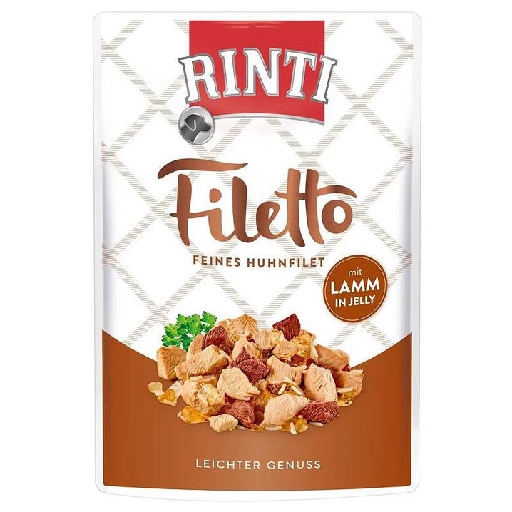 RINTI Filetto - pełnoporcjowa karma dla psa wybrednego, filety z kurczaka i jagnięciny w galaretce 100 g