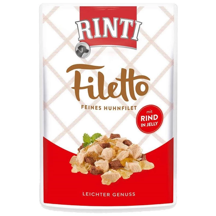 RINTI Filetto - pełnoporcjowa karma dla psa wybrednego, filety z kurczaka i wołowiny w galaretce 100 g