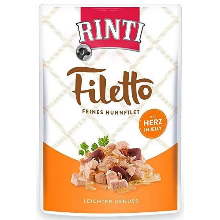 RINTI Filetto - pełnoporcjowa karma dla psa wybrednego, filety z kurczaka z sercami w galaretce 100 g