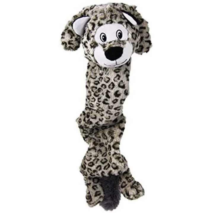 KONG® Stretchezz Jumbo leopard - długa, pluszowa zabawka z piszczałkami i szeleszczącym wypełnieniem 70 cm
