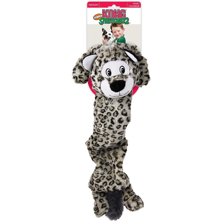 KONG® Stretchezz Jumbo leopard - długa, pluszowa zabawka z piszczałkami i szeleszczącym wypełnieniem 70 cm - 2